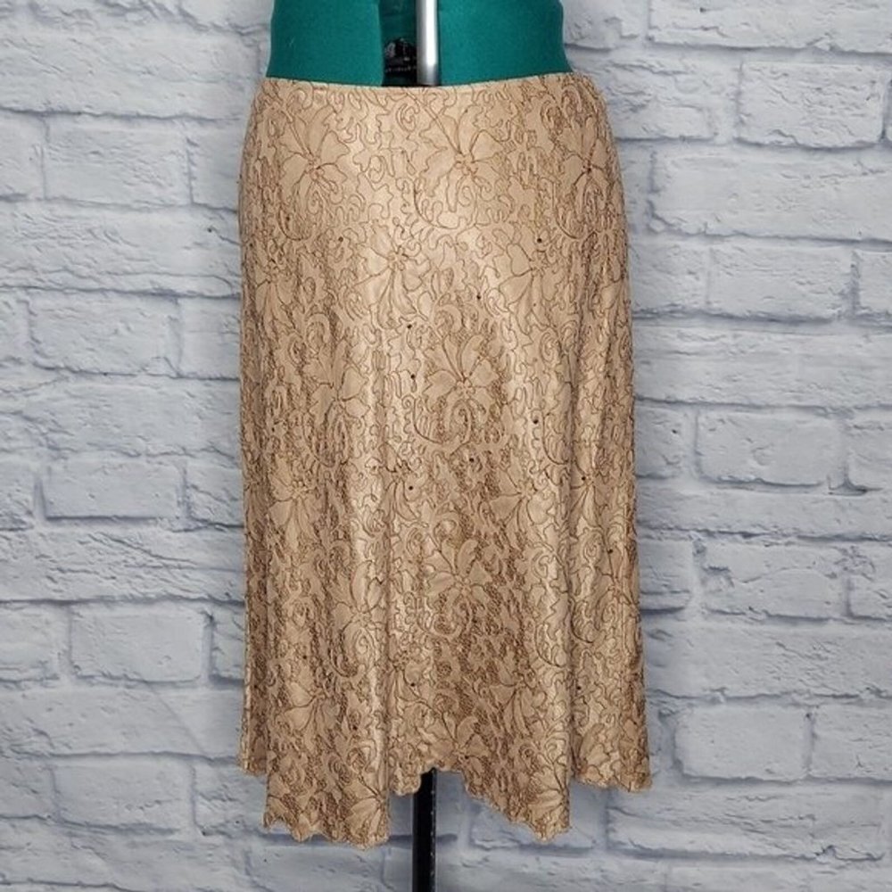 *LAFAYETTE 148 New York Womens Tan lace sequin knee lenght skirt Sz 8